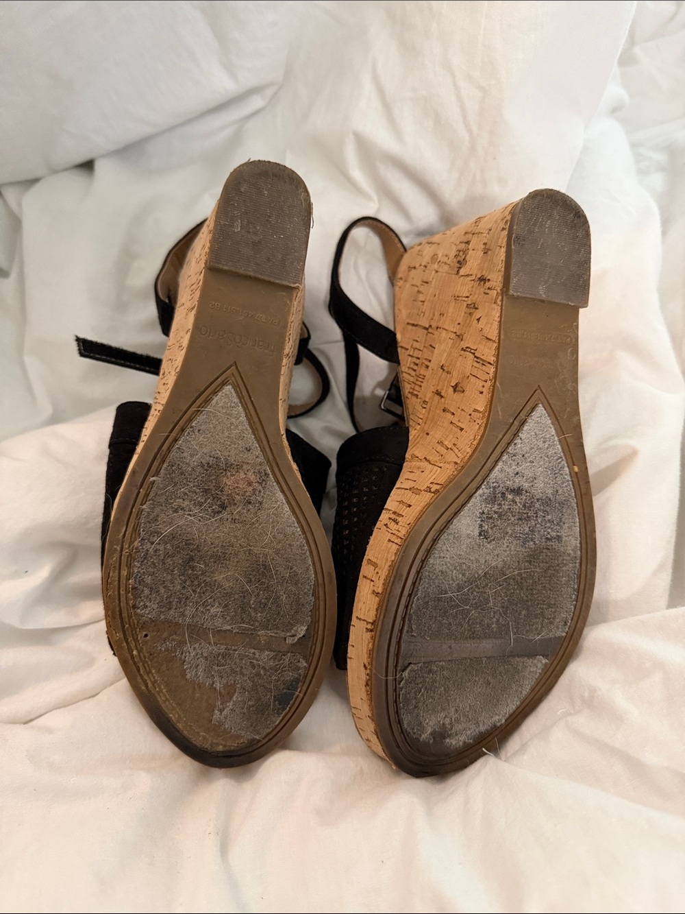 Franco Sarto Black Suede Open-Toe Wedge Sandals with Ankle Tie - Picture 4 of 6